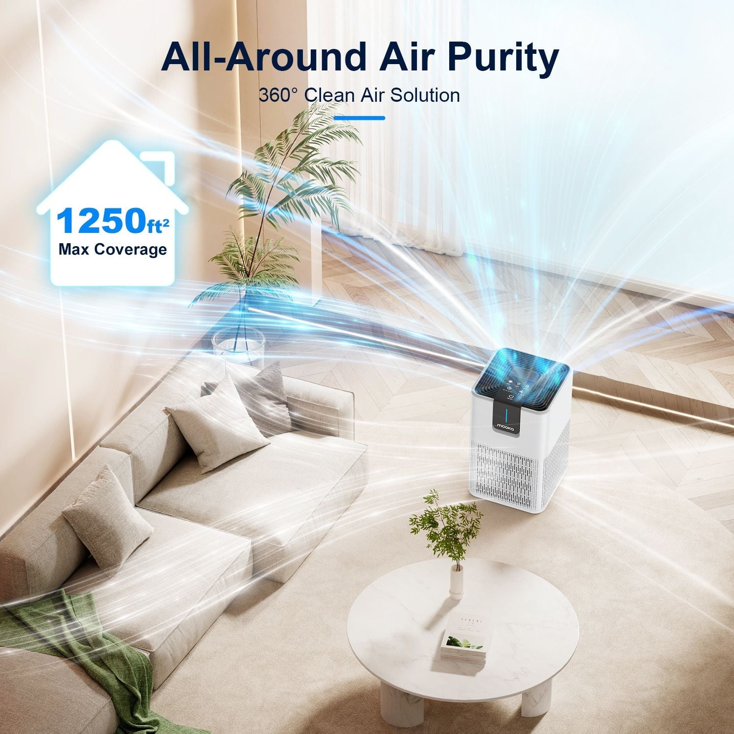 MOOKA Air Purifiers for Home Large Room Up to 1250 Ft², H13 HEPA Air Purifier for Pets Dust Odor Smoke, Aromatherapy Function, Air Cleaner with 15dB Quiet Sleep Mode for Bedroom Office Living Room-1