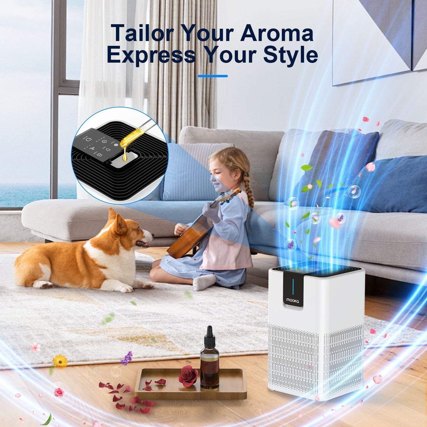 MOOKA Air Purifiers for Home Large Room Up to 1250 Ft², H13 HEPA Air Purifier for Pets Dust Odor Smoke, Aromatherapy Function, Air Cleaner with 15dB Quiet Sleep Mode for Bedroom Office Living Room-3